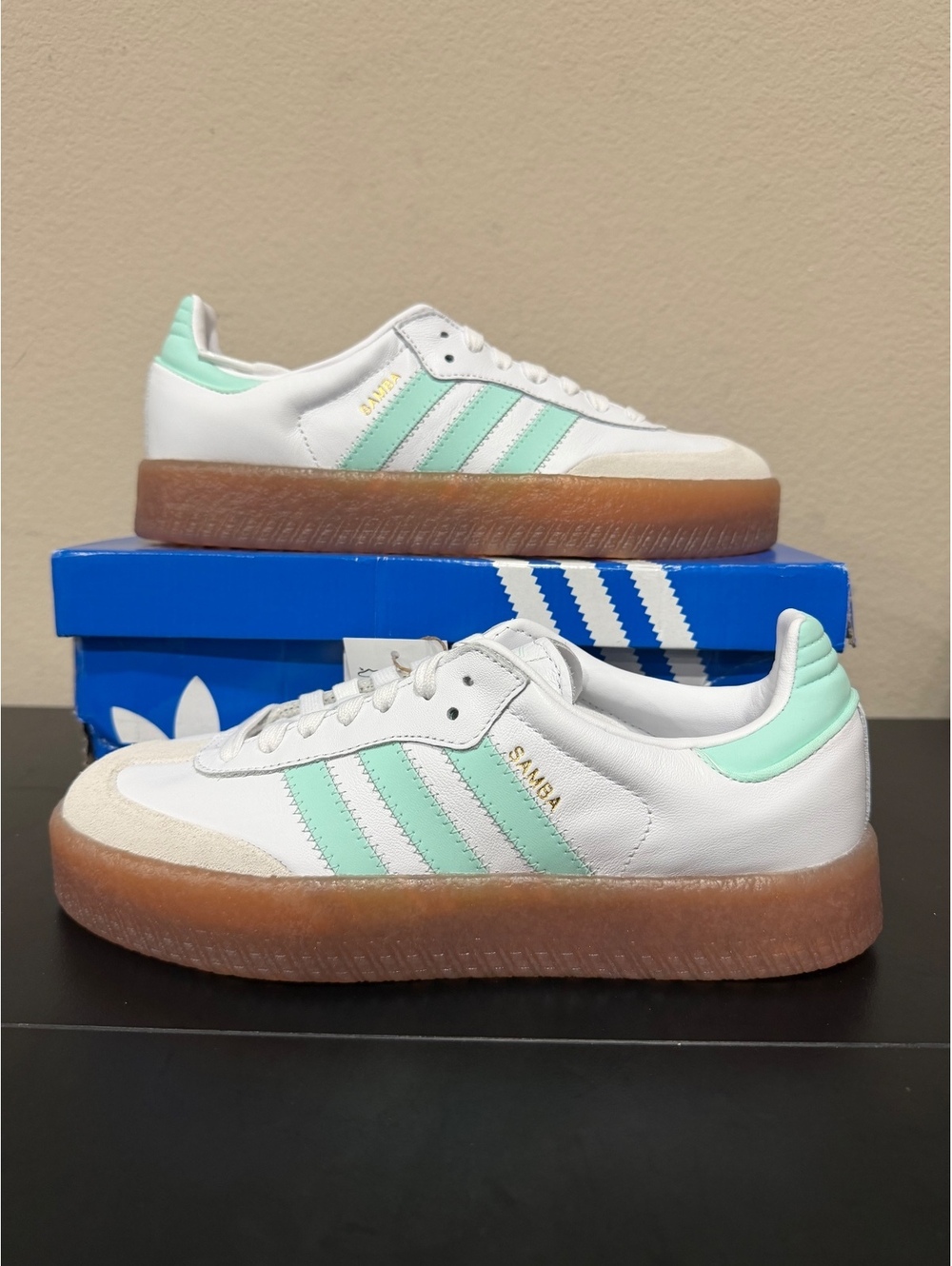 Size 5.5Y/6.5 Women - Adidas Samba GS “Cloud White Mint” - Picture 1 of 6